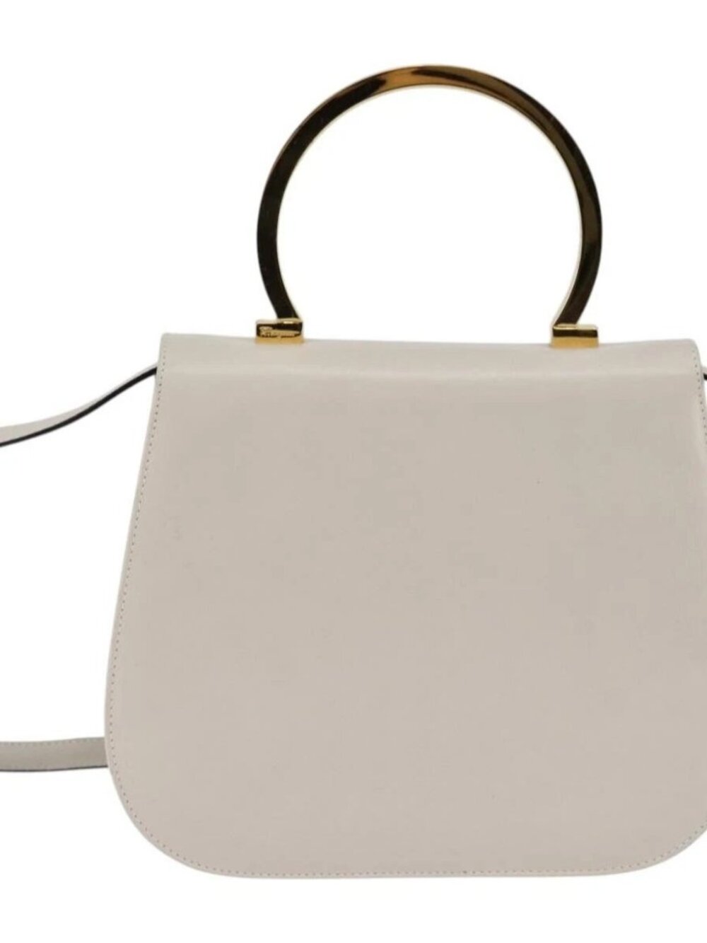 Salvatore Ferragamo Hand Bag Leather 2way White Gold Auth BA5896 - Picture 2 of 15